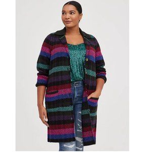 Torrid Size 3X 22-24 Notched Collar Cardigan Sweater - Plaid Multi